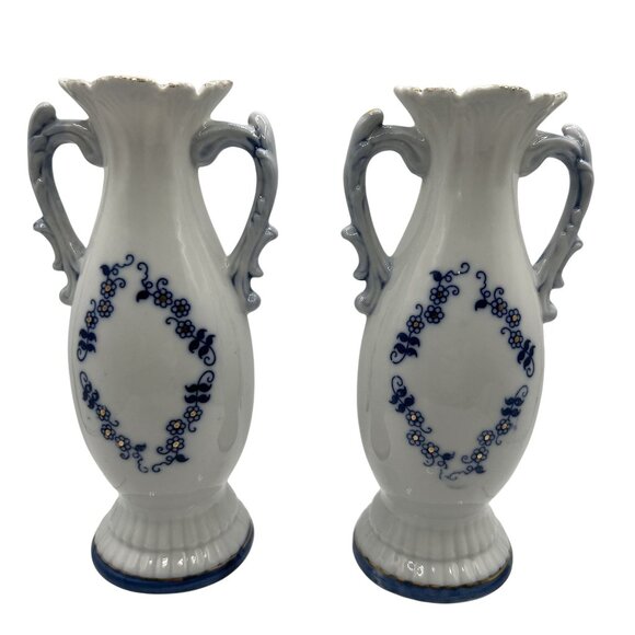 Vintage 1960s Norleans 2 Victorian Style Porcelain Figurine Vases Made In Japan - Picture 2 of 15